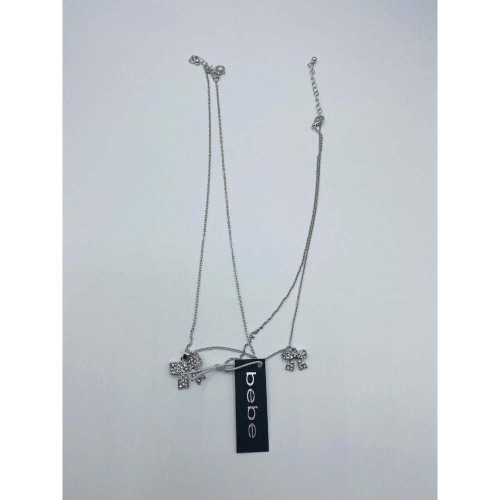 bebe Rhinestone Silvertone Bow Set of 2 Necklaces New